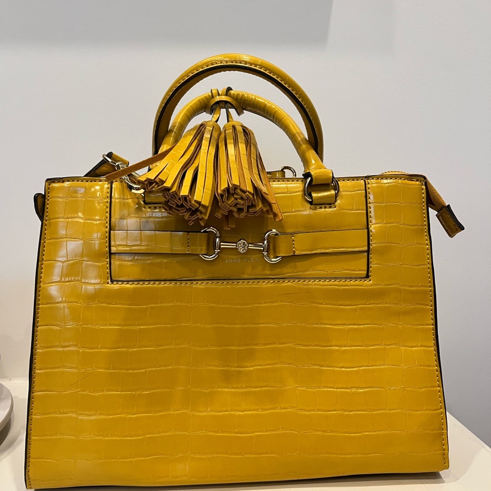 Anne Klein Yellow Satchel with Crocodile Texture